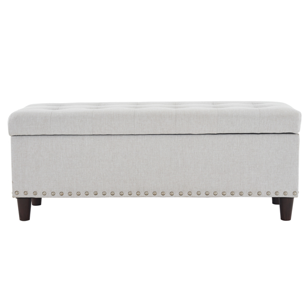 43 Inches 110*41*42cm Linen With Storage Copper Nails Bedside Stool Footstool Off-White
