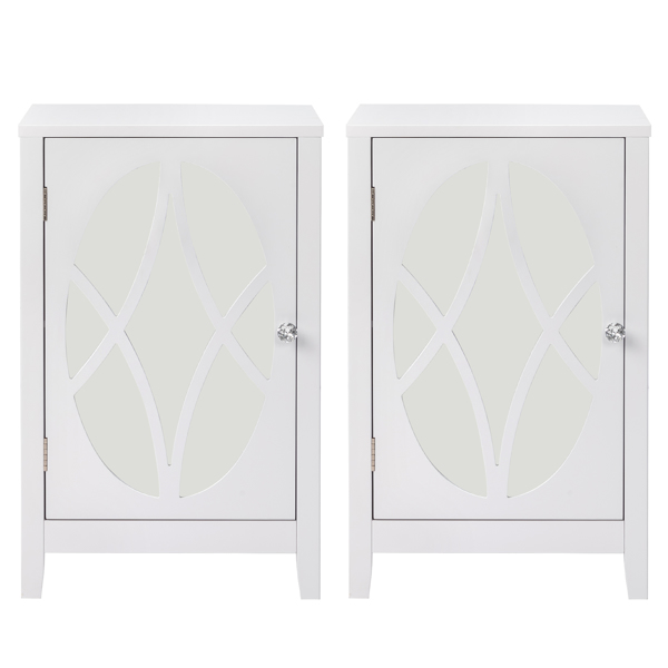 FCH 2pcs 38*33*60cm Density Board Spray Paint Smoked Mirror Single Door Carved Bedside Table White
