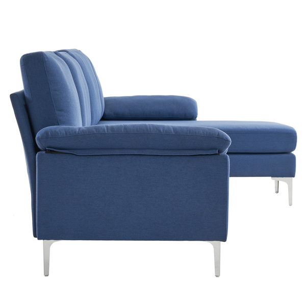 280 *140 *86cm L-Shaped Glossy With Iron Legs 4-Seater Indoor Modular Sofa Blue