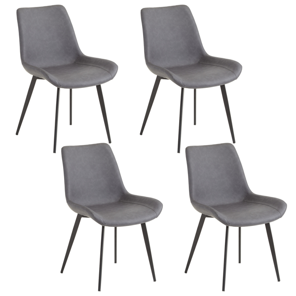 4pcs Disassembled PU Iron Pipe Curved Dining Chair Black