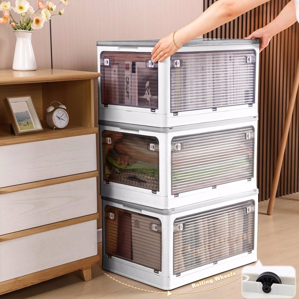  Joybos® Multifunctional Foldable Transparent Storage 55L White (3 Piece) 