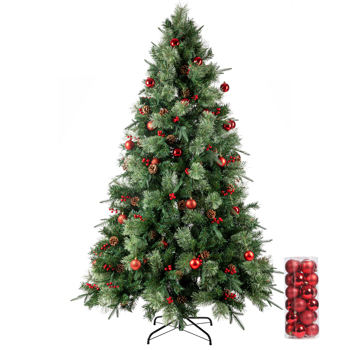 7.5ft Pre-Lit Artificial Flocked Christmas Tree with 350 LED Lights&1200 Branch Tips,Pine Cones& Berries