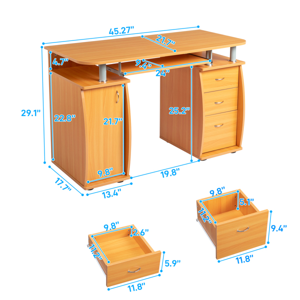 FCH  115* 55*74cm  15mm MDF Portable 1pc Door with 3pcs Drawers Computer Desk (A Box) Wood Color
