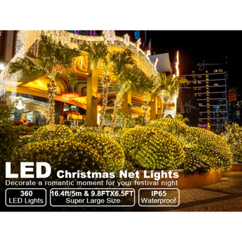 9.8*6.5FT Christmas Mesh Net Light,360 LED Net Light with 8 Modes&Remote,Connectable Net String Christmas Lights for Garden/Bushes/Indoor Outdoor/Curtain/Fairy/Wall/Party/Wedding/Xmas Tree Decorations