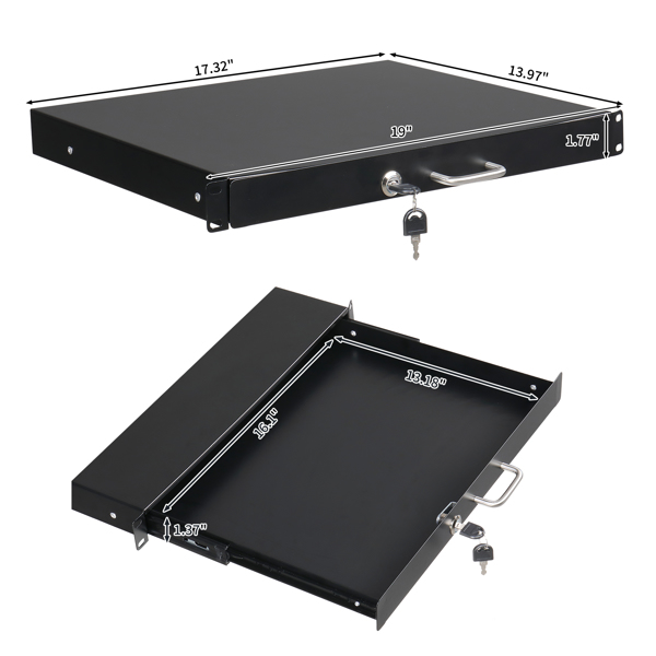 【Do Not Sell on Amazon】19" 1U Steel Plate DJ Drawer Equipment Cabinet with Keys Black