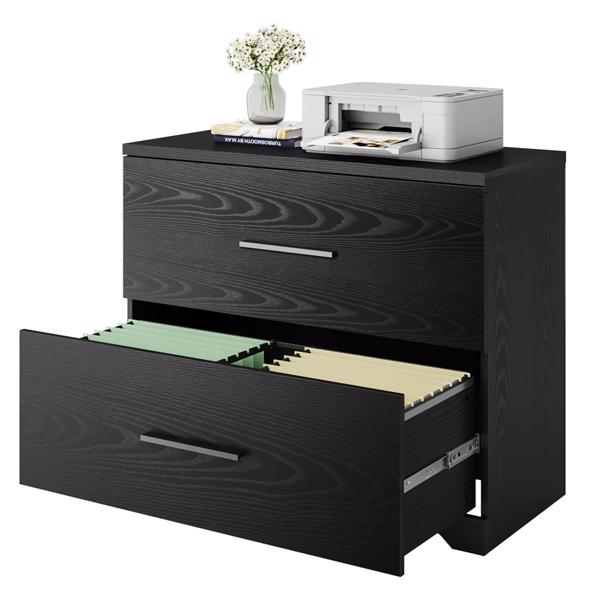 2 Drawer Wood Lateral File Cabinet , Storage Filing Cabinet for Home Office, Black