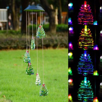 Christmas Tree Solar LED Wind Chimes Outdoor Decorations, Color Changing LED Decorative Mobile Lights for Outside, Yard, Garden, Home and Window, Hanging Outdoor Christmas Decorations（No shipping on w