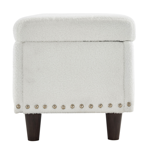 51 Inches 131*41*42cm Teddy Velvet With Storage Copper Nails Bedside Stool Footstool Off-White
