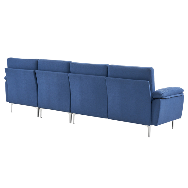 280 *140 *86cm L-Shaped Glossy With Iron Legs 4-Seater Indoor Modular Sofa Blue