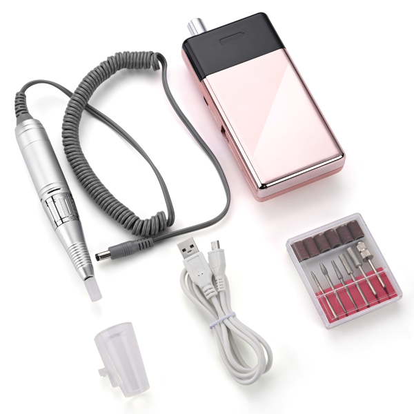 Electric Professional Nail Drill Kit - rose gold color with mirrored for manicure lovers, home, car, trip, nail salons, nail schools, nail parties, Christmas gift,Gift Set（No shipping on weekends.）