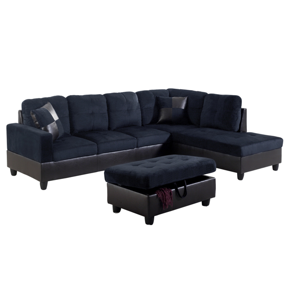 Dark Blue And Brown Color Lint And PVC 3-Piece Couch Living Room Sofa Set B