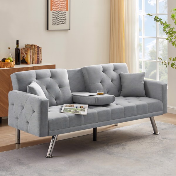 Multi-functional linen sofa bed-Grey