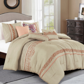 7-piece Brown Luxury Embroidery Comforter Set King & Queen Size