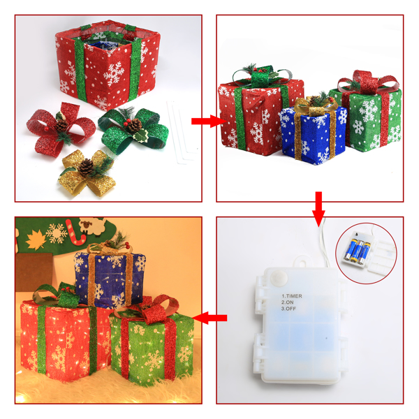 3pcs 60 Lights Snowflake Medium Coarse Cloth Battery Type (Not Included) Garden Gift Box Decoration