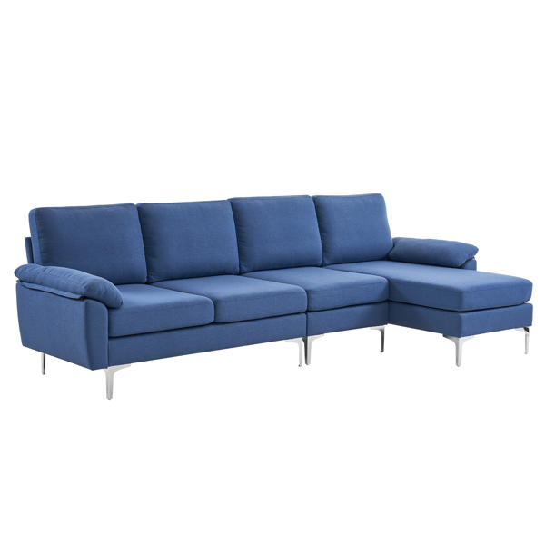 280 *140 *86cm L-Shaped Glossy With Iron Legs 4-Seater Indoor Modular Sofa Blue