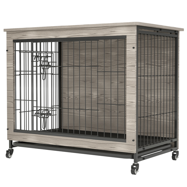 38 Inch Heavy-Duty Gray Dog Crate Furniture