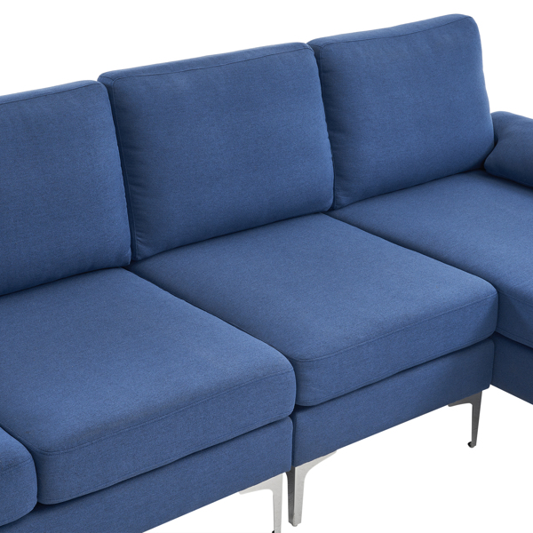 280 *140 *86cm L-Shaped Glossy With Iron Legs 4-Seater Indoor Modular Sofa Blue
