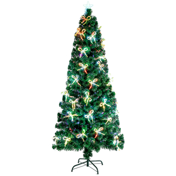 7.5ft Pre-Lit Fiber Optical Christmas Tree with Bow Shape Color Changing Led Lights&300 Branch Tips