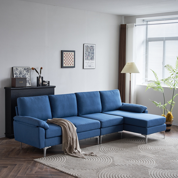 280 *140 *86cm L-Shaped Glossy With Iron Legs 4-Seater Indoor Modular Sofa Blue