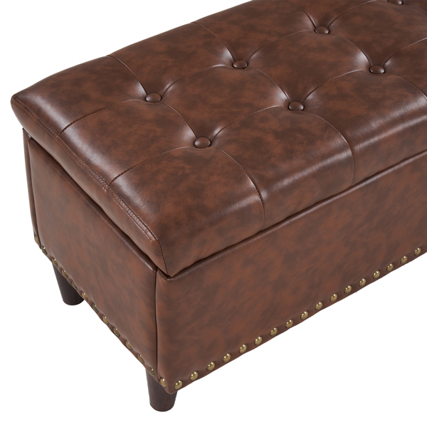 51 Inches 131*41*42cm Hot Stamping Cloth With Storage Copper Nails Bedside Stool Footstool Orange