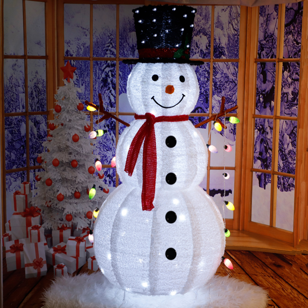 4ft 100LED  20 Lanterns Cashmere Fabric Retractable Snowman Garden Snowman Decoration 