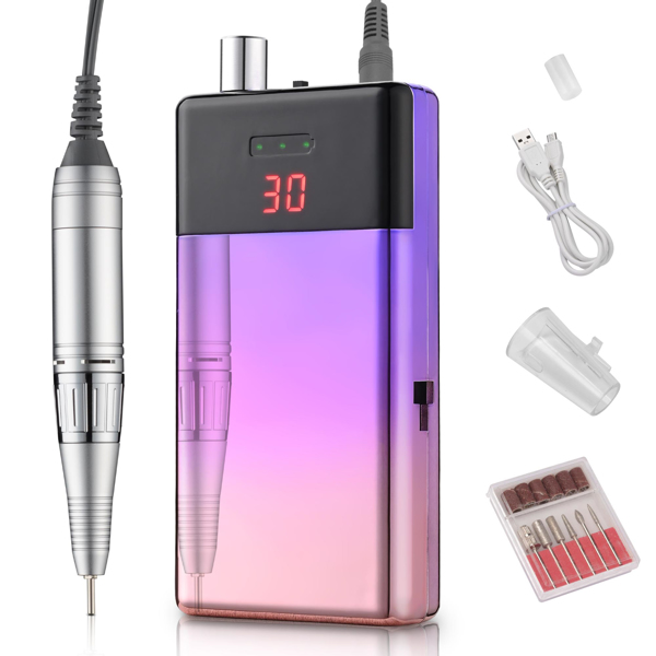 Electric Professional Nail Drill Kit - gradient purple color with mirrored for  manicure lovers, home, car, trip, nail salons, nail schools, nail parties, Christmas gift,Gift Set（No shipping on weeken