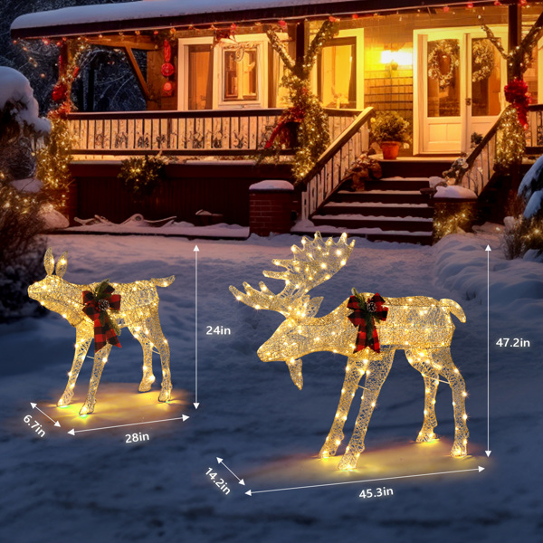 2pcs 4ft 30V 3.6W Moose Family 200LED Leather String Light Garden Moose Decoration Golden