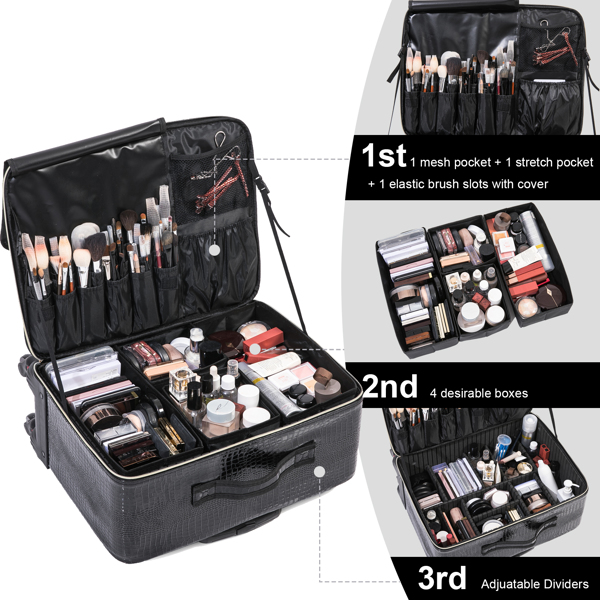 Rolling Makeup Luggage Cosmetic Case Makeup Case Makeup Brush Storage Organizer Rolling with spinner wheels