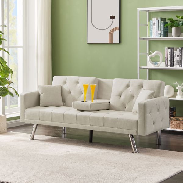 Multi-functional linen sofa bed-Beige