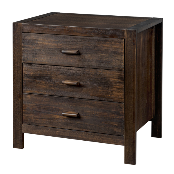 Wood Nightstand End Side Table with 3 Drawer for Living Room, Bedroom