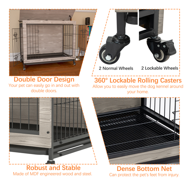  23 Inch Gray Heavy-Duty Dog Crate Furniture