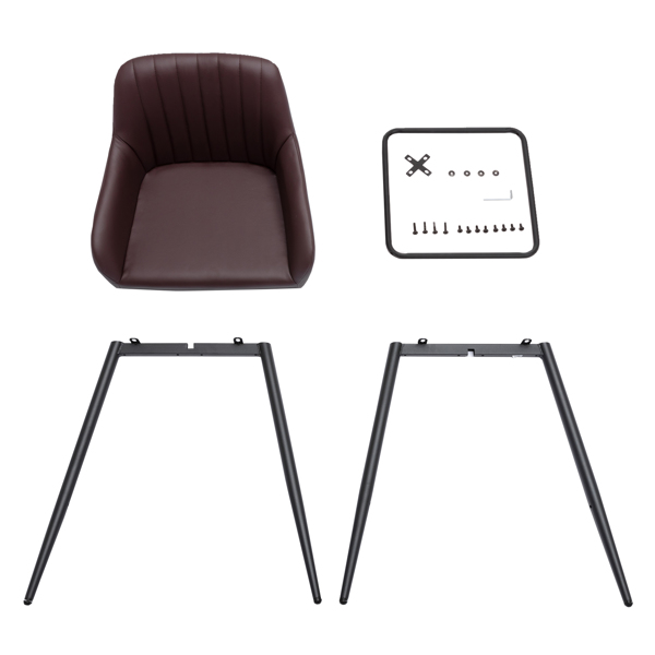 Set of 2 Brown Bar Stools PU Leather Metal Legs Dining Pub Counter Height Chairs