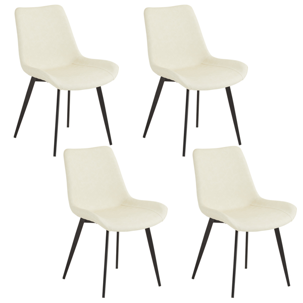 4pcs Disassembled PU Iron Pipe Curved Dining Chair  Off-White