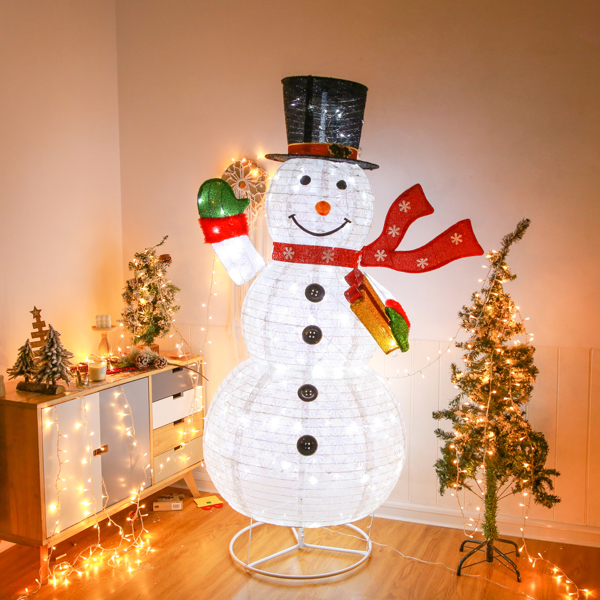 6ft 200 Lights 10% Flash Bubble 30v 3.6w Hand Holding Gift Box Retractable Snowman Garden Snowman Decoration 