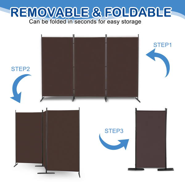 6FT Trifold 130g Polyester Fabric Plastic Foot Carbon Steel Frame Foldable Screen Brown