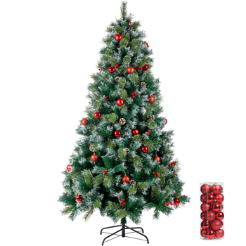 6.5ft Pre-Lit Artificial Flocked Christmas Tree with 350 LED Lights&1200 Branch Tips,Pine Cones& Berries