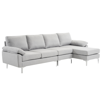 280 *140 *86cm L-Shaped Glossy With Iron Legs 4-Seater Indoor Modular Sofa <b style=\\'color:red\\'>Light</b> Gray