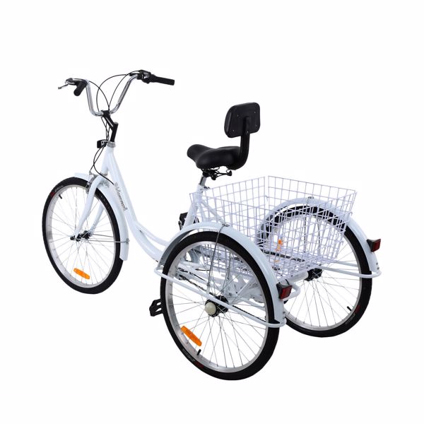 Adult Tricycle 24 inch Bike Cruiser Trike with Shopping Basket White