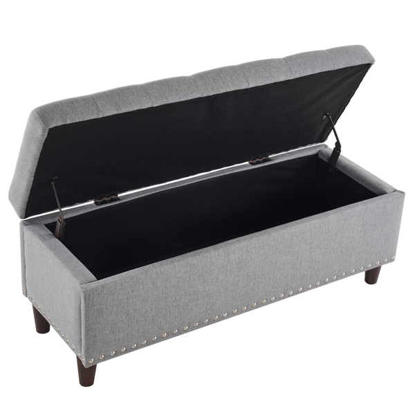 43 Inches 110*41*42cm Linen With Storage Copper Nails Bedside Stool Footstool Light Gray