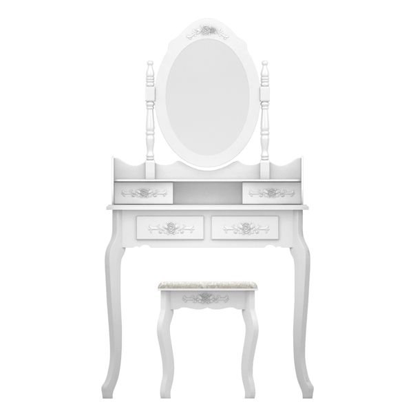 Modern Concise 4-Drawer 360-Degree Rotation Removable Mirror Dresser White（=20407644）