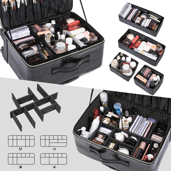 Rolling Makeup Luggage Cosmetic Case Makeup Case Makeup Brush Storage Organizer Rolling with spinner wheels