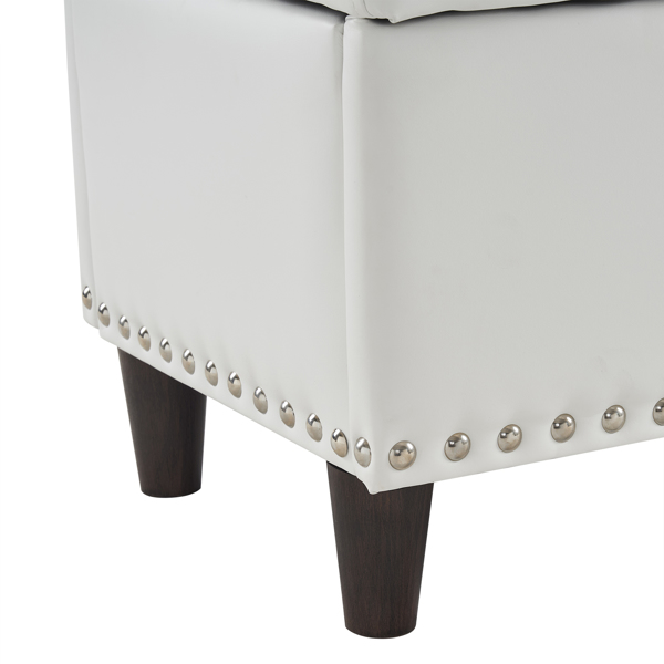 51 Inches 131*41*42cm PU With Storage Copper Nails Bedside Stool Footstool Off-White