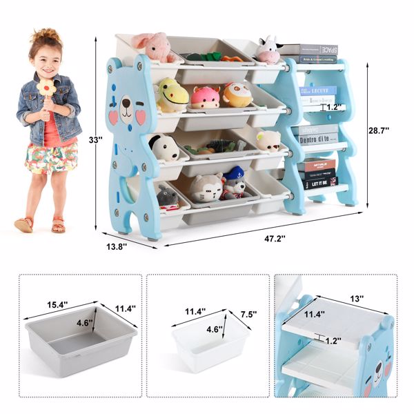 Multi-layered Plastic Kids Storage Organizer Bookcase Toys Shelf w/Storage Box