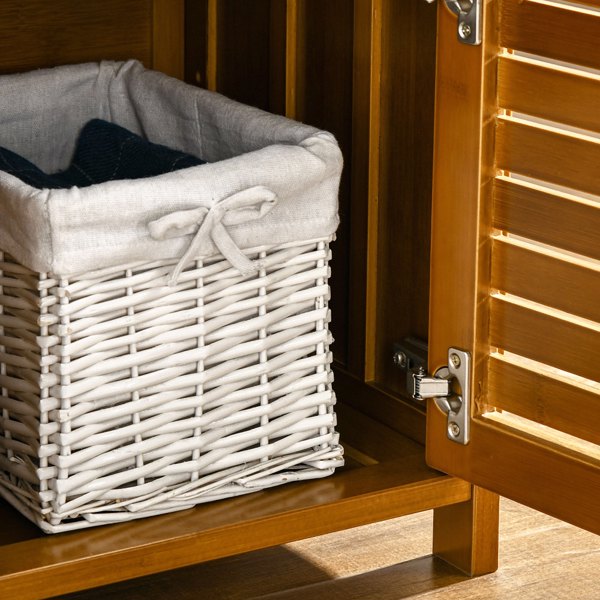 Shoe Bench with Storage Cabinets Brown (Swiship-Ship)（Prohibited by WalMart）