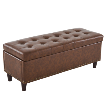 43 Inches 110*41*42cm Two-Color PU With Storage Copper Nails Bedside Stool Footstool Brown