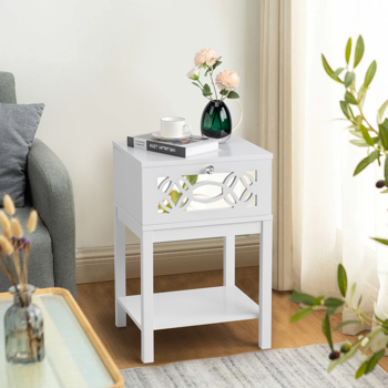 FCH 40*35*56cm Density Board Spray Paint Smoked Mirror Single Carved Bedside Table White