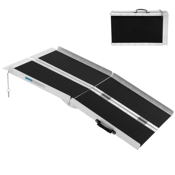 Non-Skid Traction Folding Aluminum Wheelchair Ramp Scooter Mobility Handicap Ramps for Home Steps, Suitcase with Handle, Holds Up to 600 lbs (4FT Non-Skid)