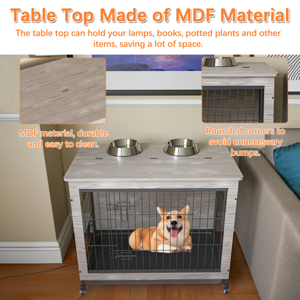  23 Inch Gray Heavy-Duty Dog Crate Furniture