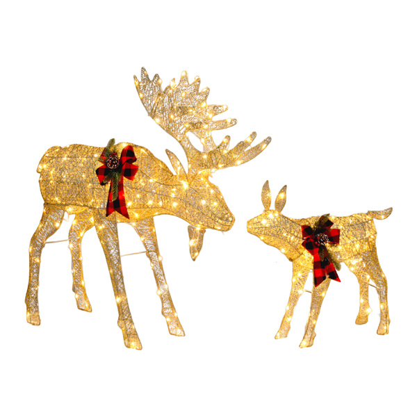 2pcs 4ft 30V 3.6W Moose Family 200LED Leather String Light Garden Moose Decoration Golden