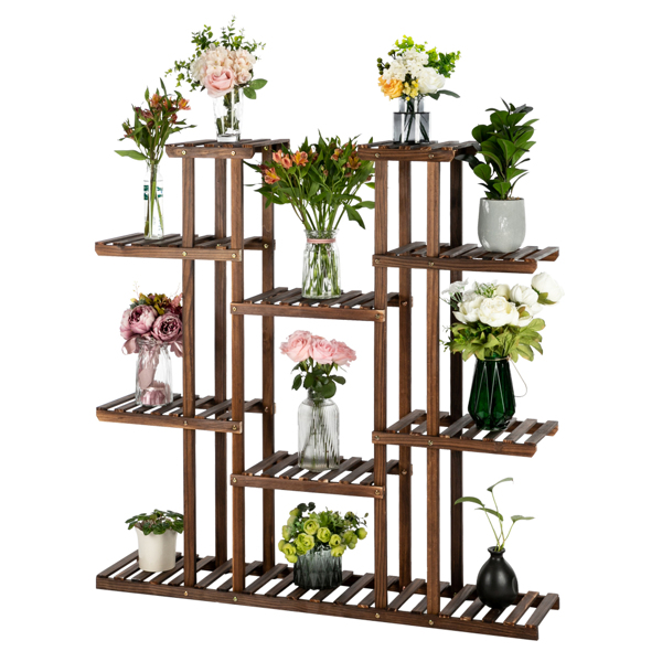 Artisasset 6-Story 11-Seat Indoor And Outdoor Multifunctional Carbonized Wood Plant Stand 